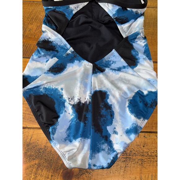 Womens Nike Swim Blue Black Cascade High Neck Racerback One-Piece Swimsuit Large - Picture 8 of 11